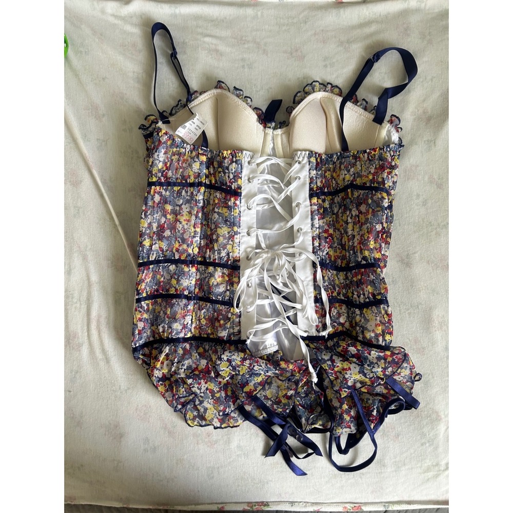NWT Vintage Fredericks of Hollywood Floral Bustier Lace Up Corset Large Coquette - Picture 8 of 12